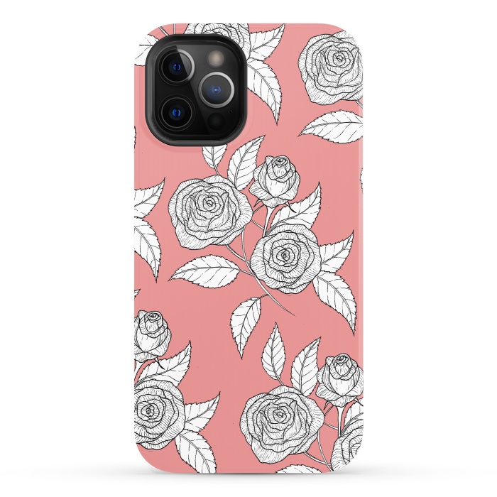 iPhone 12 Pro StrongFit Dusky Pink Vintage Rose Print by Becky Starsmore