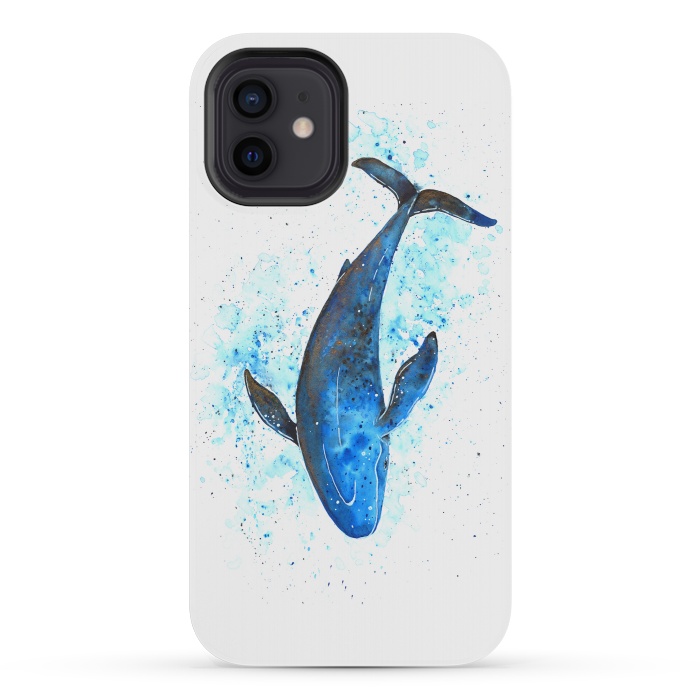iPhone 12 mini StrongFit Watercolor Blue Whale Dive by Becky Starsmore