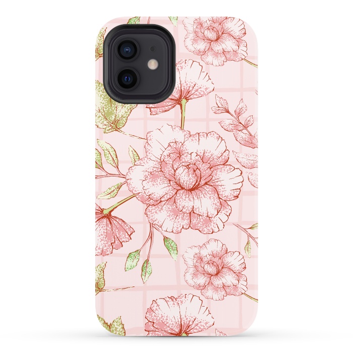 iPhone 12 StrongFit Modern pink Grid and Flower Pattern by  Utart