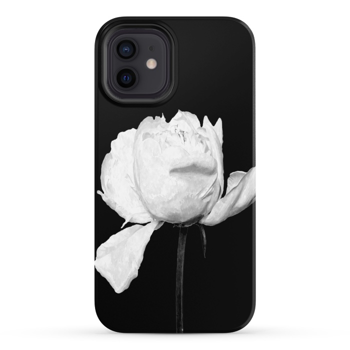 iPhone 12 StrongFit White Peony Black Background by Alemi