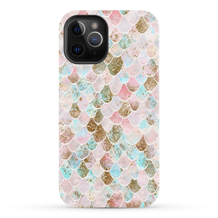 iPhone 12 Pro StrongFit Wonky Watercolor Pink and Blue Mermaid Scales  by  Utart
