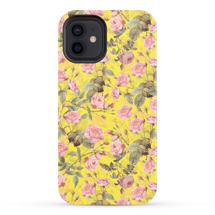 iPhone 12 StrongFit Pink English Roses on Yellow - Pattern by  Utart