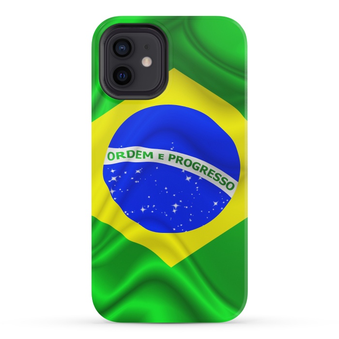 iPhone 12 mini StrongFit Brazil Waving Silk Flag by BluedarkArt