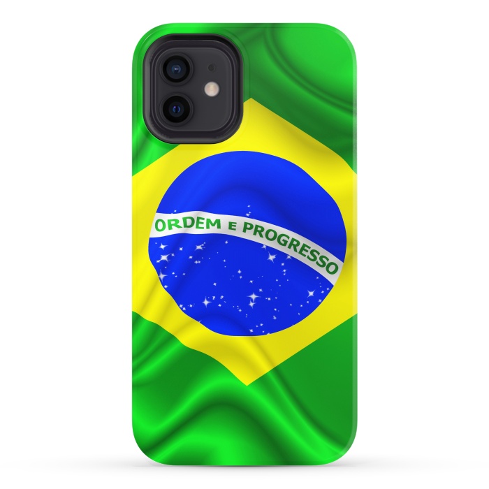 iPhone 12 StrongFit Brazil Waving Silk Flag by BluedarkArt