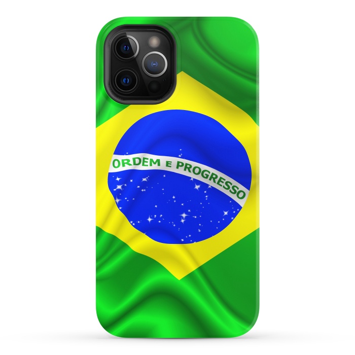 iPhone 12 Pro StrongFit Brazil Waving Silk Flag by BluedarkArt