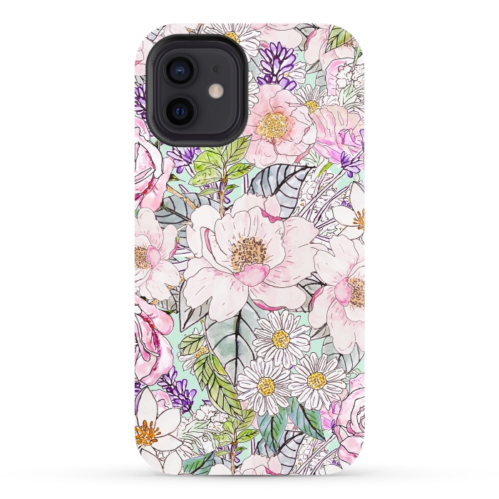 iPhone 12 StrongFit Watercolor garden peonies floral hand paint  by InovArts