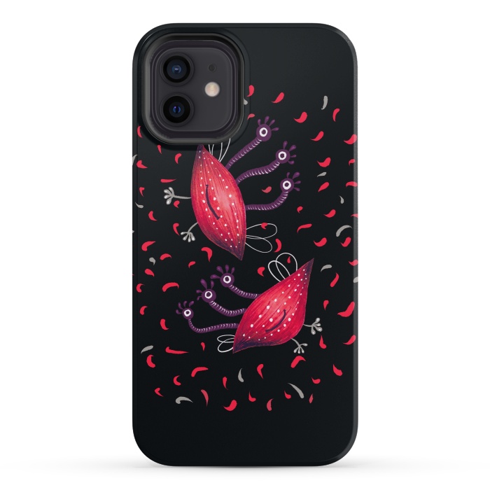 iPhone 12 mini StrongFit Cute Funny Red Three Eyed Cartoon Aliens by Boriana Giormova