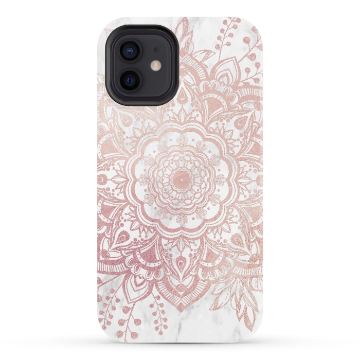 iPhone 12 StrongFit Queen Starring of Mandala-White Marble by ''CVogiatzi.