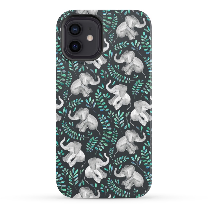 iPhone 12 StrongFit Laughing Baby Elephants by Micklyn Le Feuvre
