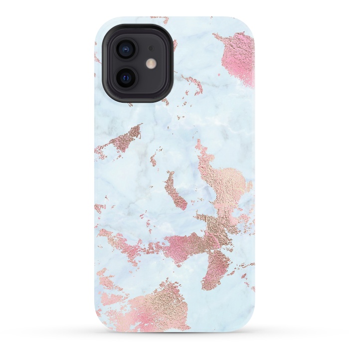 iPhone 12 StrongFit Rose Gold Metal Foil on Light Blue Marble by  Utart