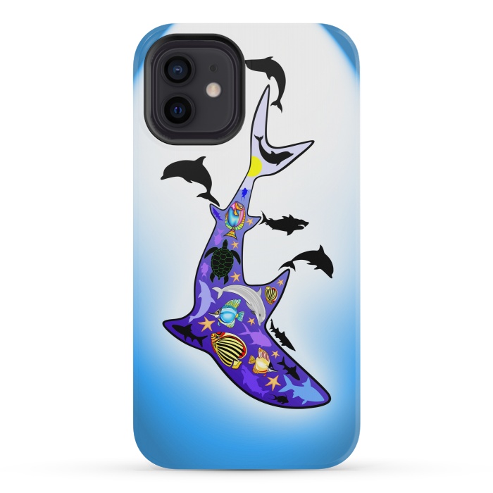 iPhone 12 mini StrongFit Shark MarineLife Scenery Patterned by BluedarkArt
