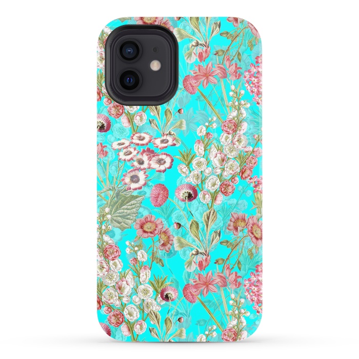iPhone 12 StrongFit White & Pink Flowers on Teal by  Utart