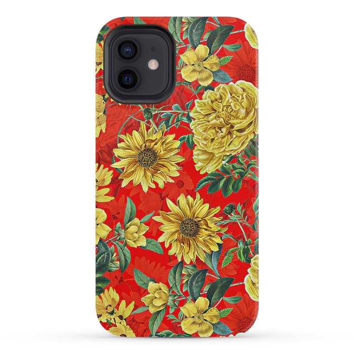 iPhone 12 StrongFit Sunflowers and Roses on Red by  Utart