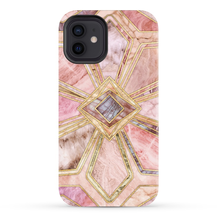 iPhone 12 StrongFit Geometric Gilded Stone Tiles in Blush Pink, Peach and Coral by Micklyn Le Feuvre