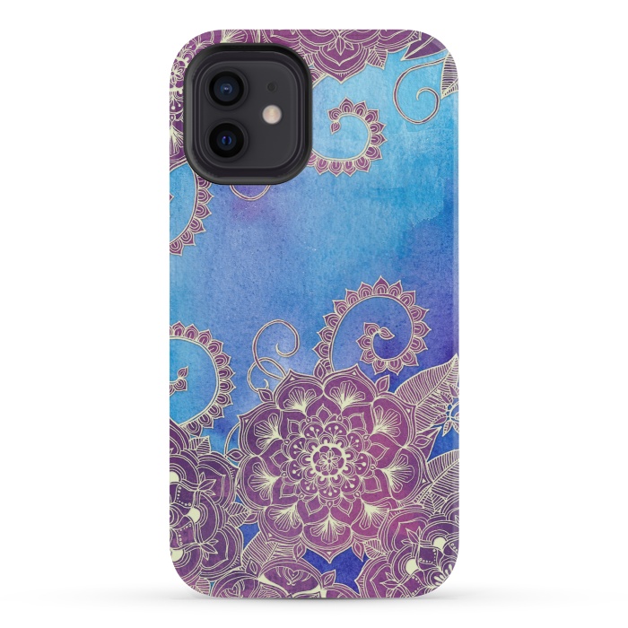iPhone 12 mini StrongFit Magnolia & Magenta Floral on Watercolor by Micklyn Le Feuvre