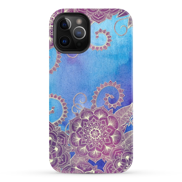 iPhone 12 Pro StrongFit Magnolia & Magenta Floral on Watercolor by Micklyn Le Feuvre