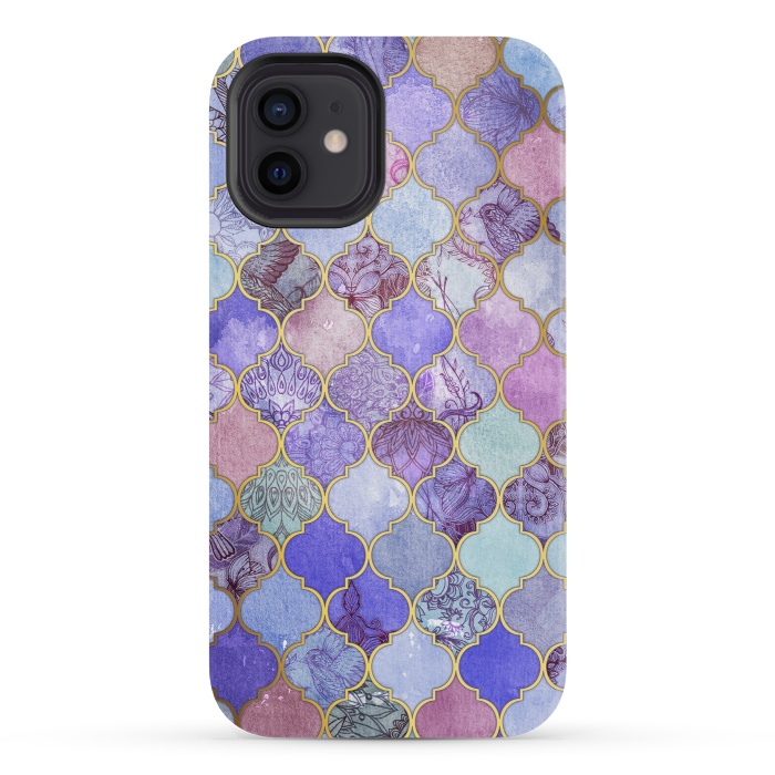 iPhone 12 mini StrongFit Royal Purple, Mauve & Indigo Decorative Moroccan Tile Pattern by Micklyn Le Feuvre