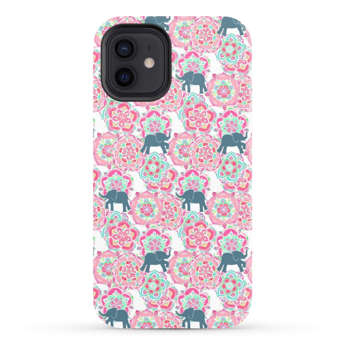 iPhone 12 StrongFit Tiny Elephants in Fields of Flowers by Micklyn Le Feuvre