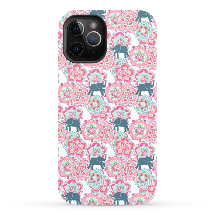 iPhone 12 Pro StrongFit Tiny Elephants in Fields of Flowers by Micklyn Le Feuvre