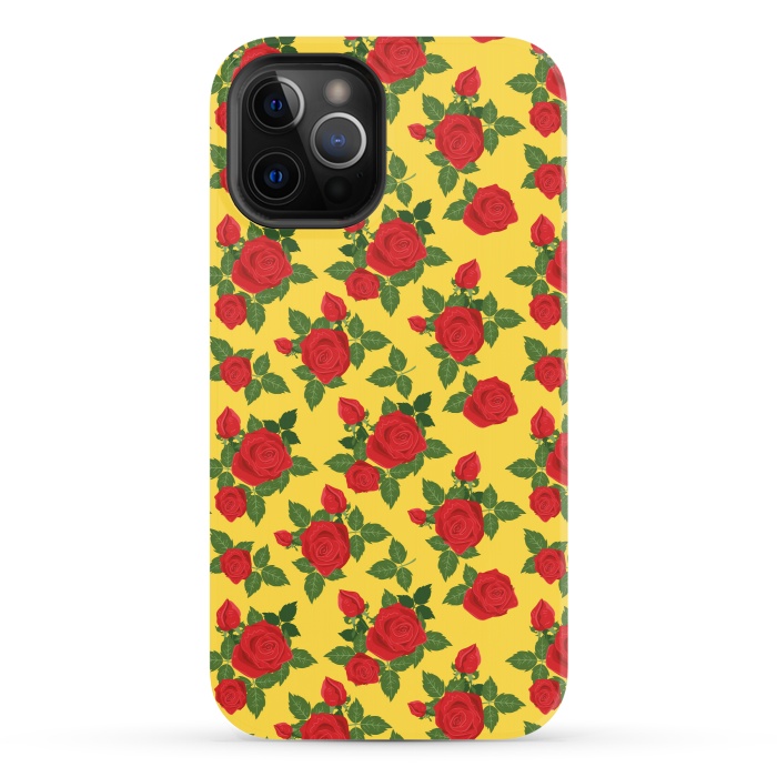 iPhone 12 Pro StrongFit Vintage Rosy Floral-Yellow by Quirk It Up