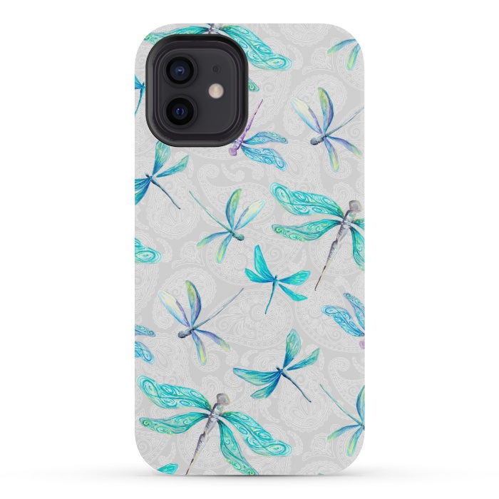 iPhone 12 mini StrongFit Dragonflies on Paisley by gingerlique