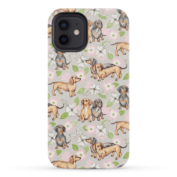 iPhone 12 mini StrongFit Dachshunds and dogwood blossoms by Micklyn Le Feuvre