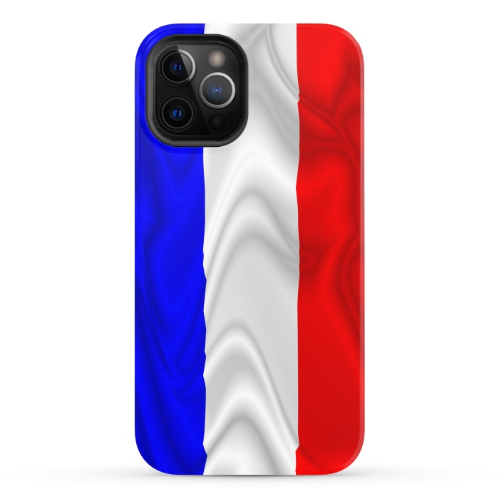 iPhone 12 Pro StrongFit France Flag Waving Digital Silk Satin Fabric  by BluedarkArt