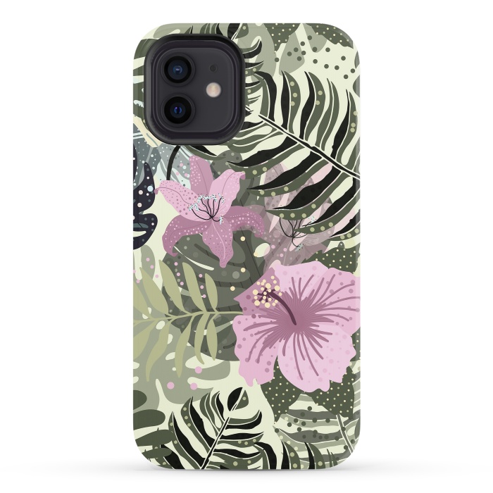 iPhone 12 StrongFit Pastel Green Pink Aloha Tropical Jungle by  Utart
