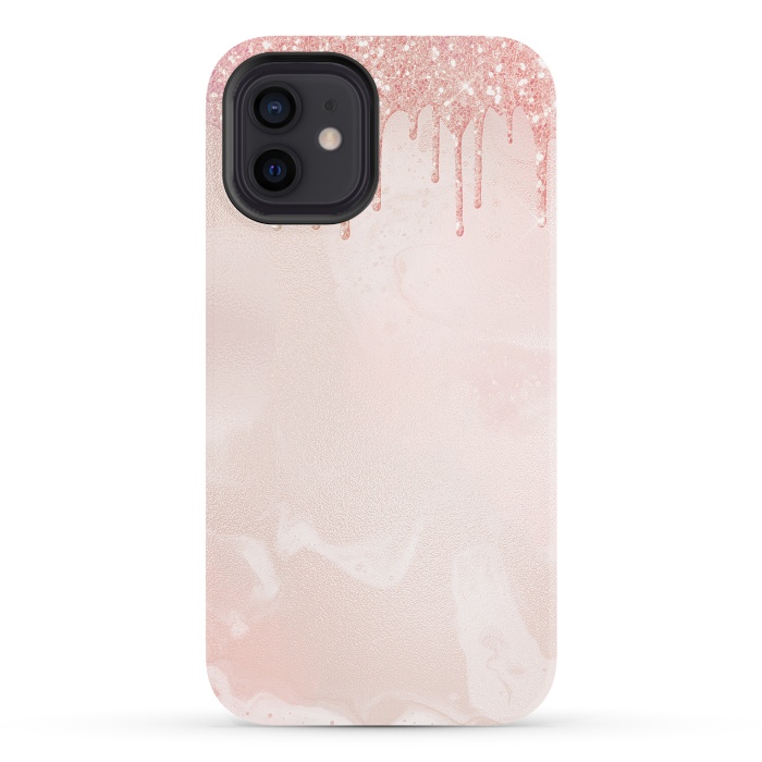 iPhone 12 StrongFit Pink Glitter Rain  by  Utart