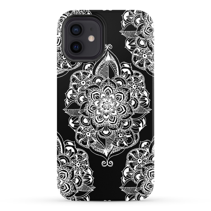 iPhone 12 StrongFit Black & White Graphic Mandala Diamonds by Tangerine-Tane