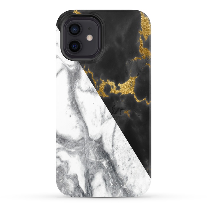 iPhone 12 StrongFit Marble Black White Gold Geometric by Alemi
