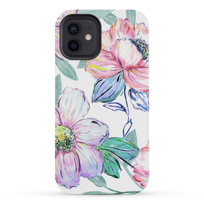 iPhone 12 mini StrongFit Romantic watercolor flowers hand paint design by InovArts