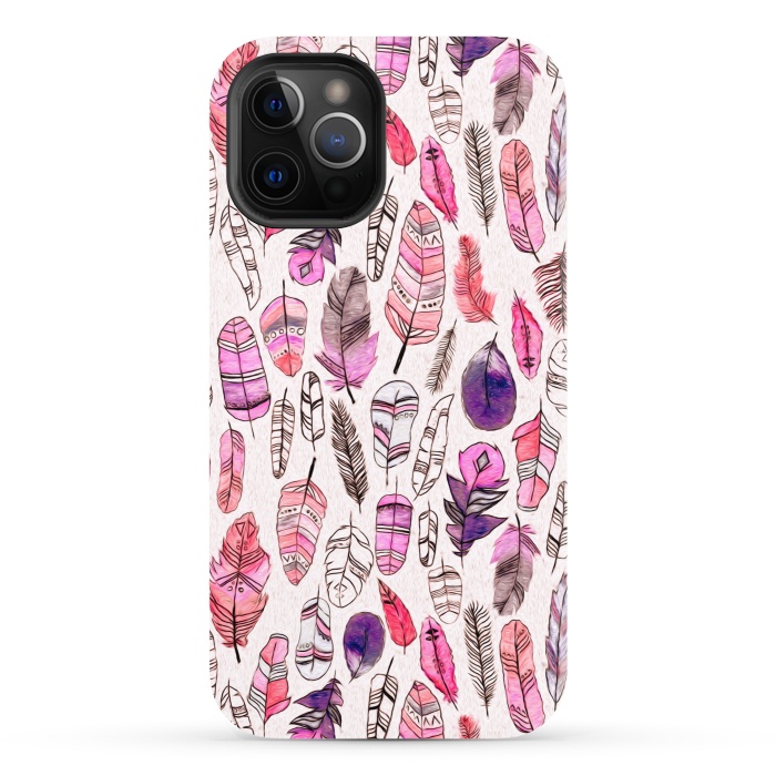 iPhone 12 Pro StrongFit Pink Feathers  by Tigatiga