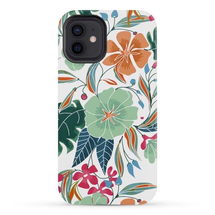 iPhone 12 mini StrongFit Minty + Rust Floral by Uma Prabhakar Gokhale