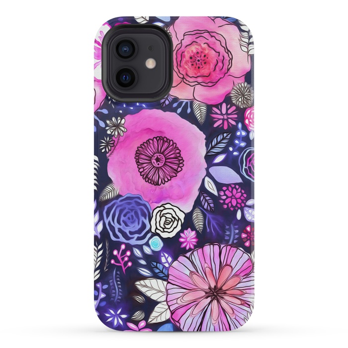 iPhone 12 mini StrongFit Magenta Floral Mix  by Tigatiga
