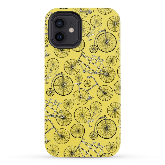 iPhone 12 mini StrongFit Vintage Bicycles on Yellow  by Tigatiga
