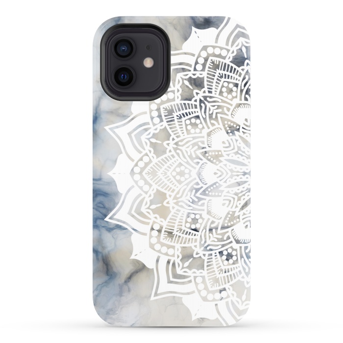 iPhone 12 StrongFit Cut out white lace mandala on marble by Oana 