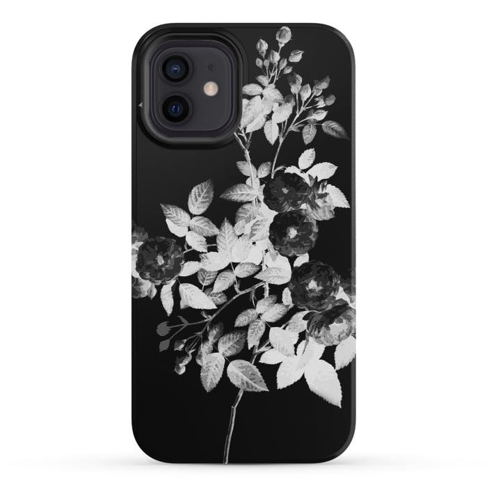 iPhone 12 mini StrongFit Black and white rose botanical illustration by Oana 