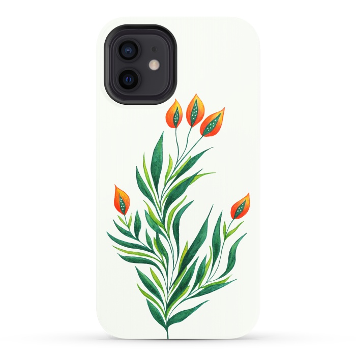 iPhone 12 StrongFit Green Plant With Orange Buds by Boriana Giormova