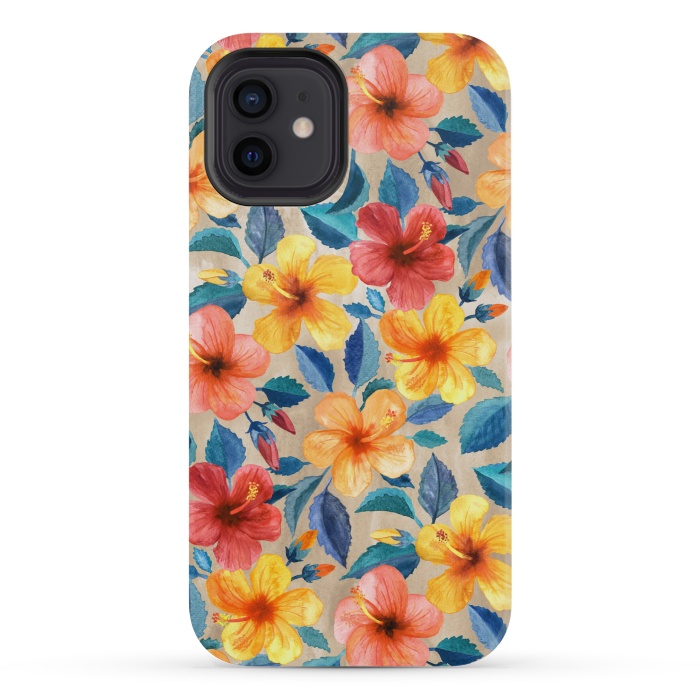 iPhone 12 mini StrongFit Little Tropical Hibiscus Blooms in Watercolor by Micklyn Le Feuvre