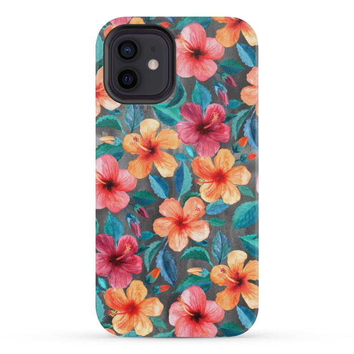 iPhone 12 mini StrongFit Colorful Little Tropical Hibiscus Blooms by Micklyn Le Feuvre