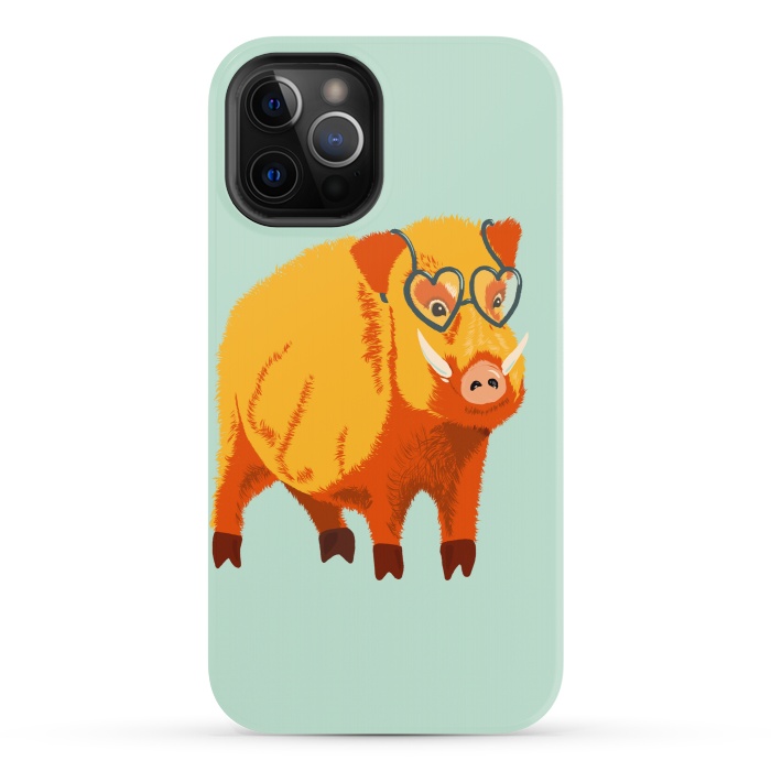iPhone 12 Pro StrongFit Cute Boar Pig With Glasses  by Boriana Giormova