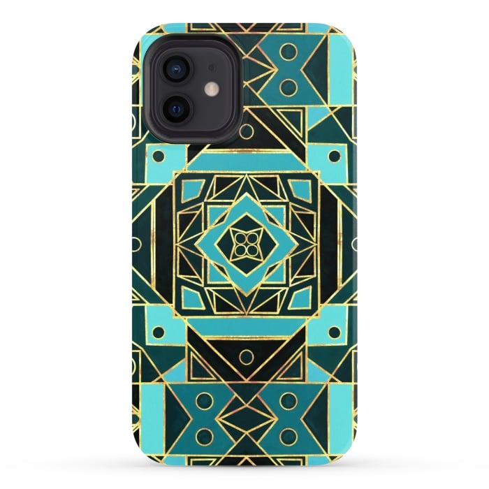 iPhone 12 StrongFit Gold & Teal Art Deco  by Tigatiga