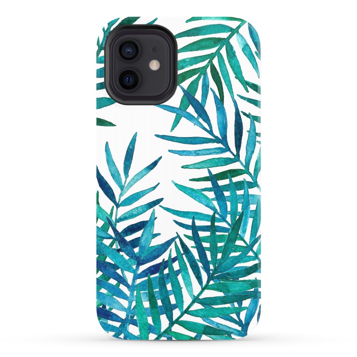 iPhone 12 StrongFit Watercolor Palm Leaves on White by Micklyn Le Feuvre