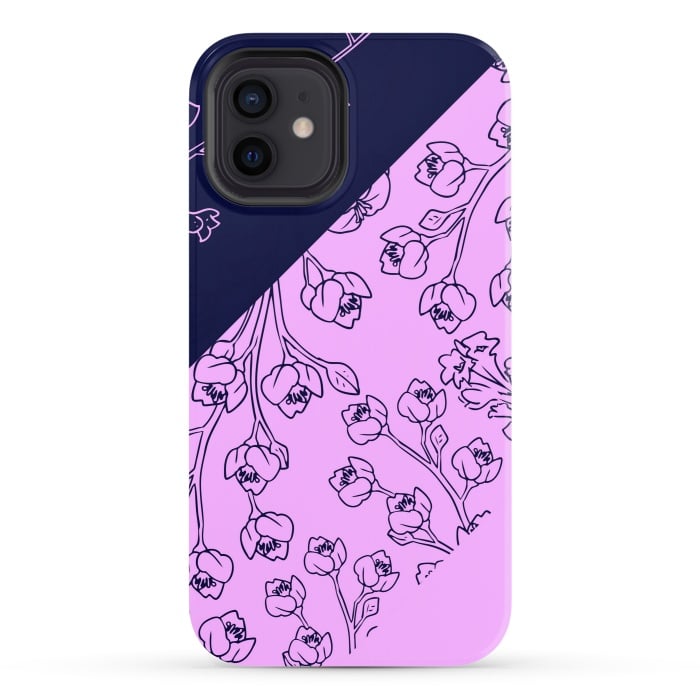 iPhone 12 StrongFit PINK BLUE FLORAL PATTERN by MALLIKA