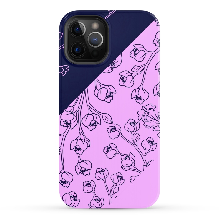 iPhone 12 Pro StrongFit PINK BLUE FLORAL PATTERN by MALLIKA