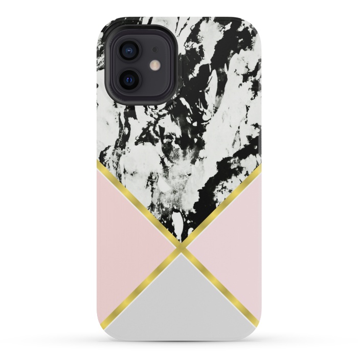 iPhone 12 mini StrongFit Pink geometric and black marble by Jms