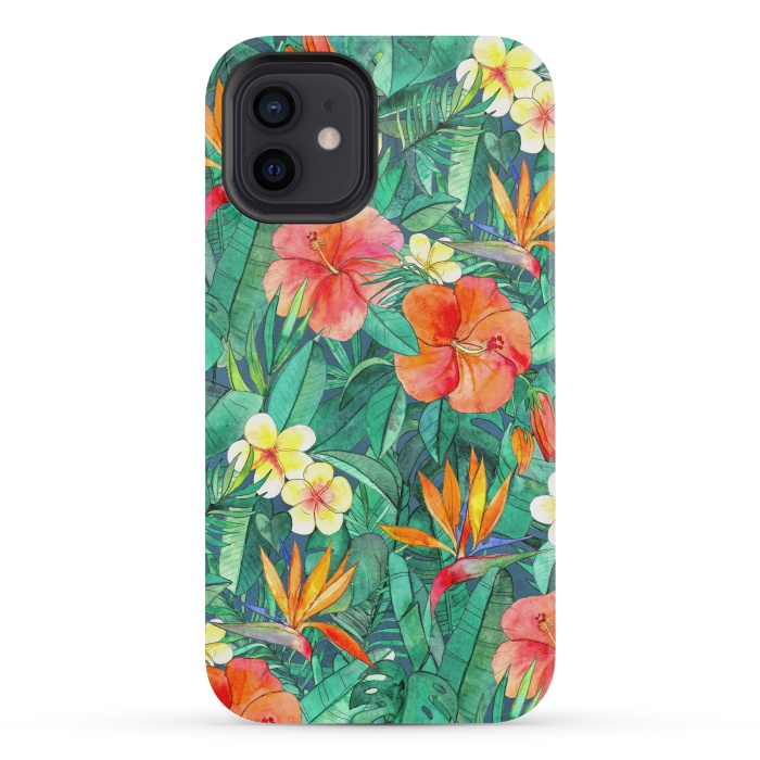 iPhone 12 mini StrongFit Classic Tropical Garden in Watercolor by Micklyn Le Feuvre