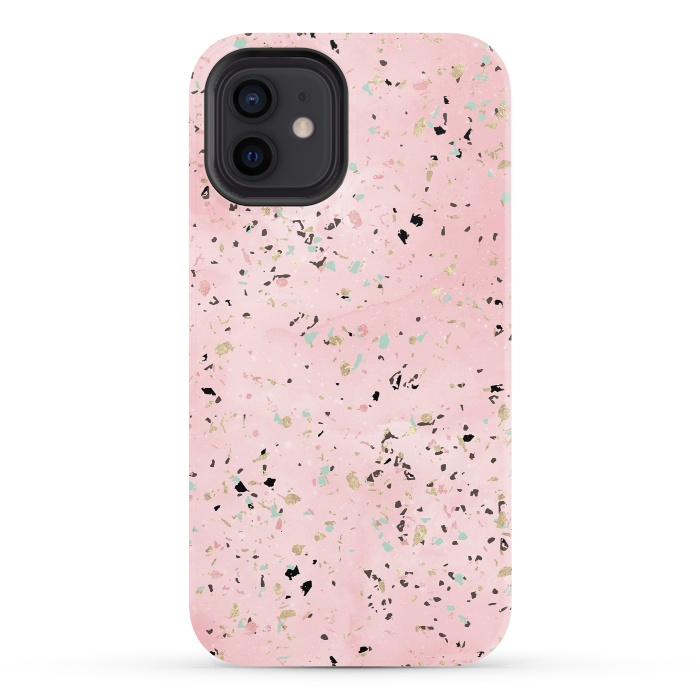 iPhone 12 StrongFit Blush and gold marble terrazzo design by InovArts