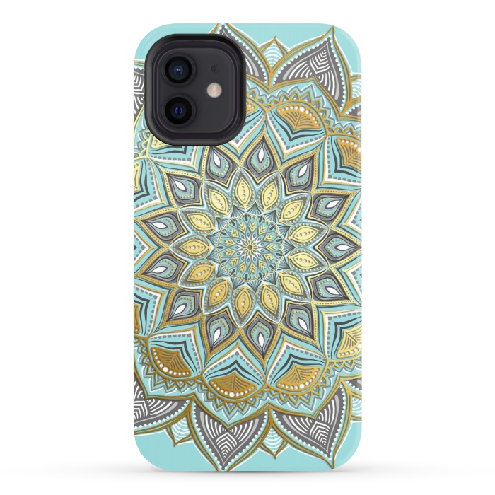 iPhone 12 StrongFit Sunny Skies Gilded Lace Medallion by Micklyn Le Feuvre